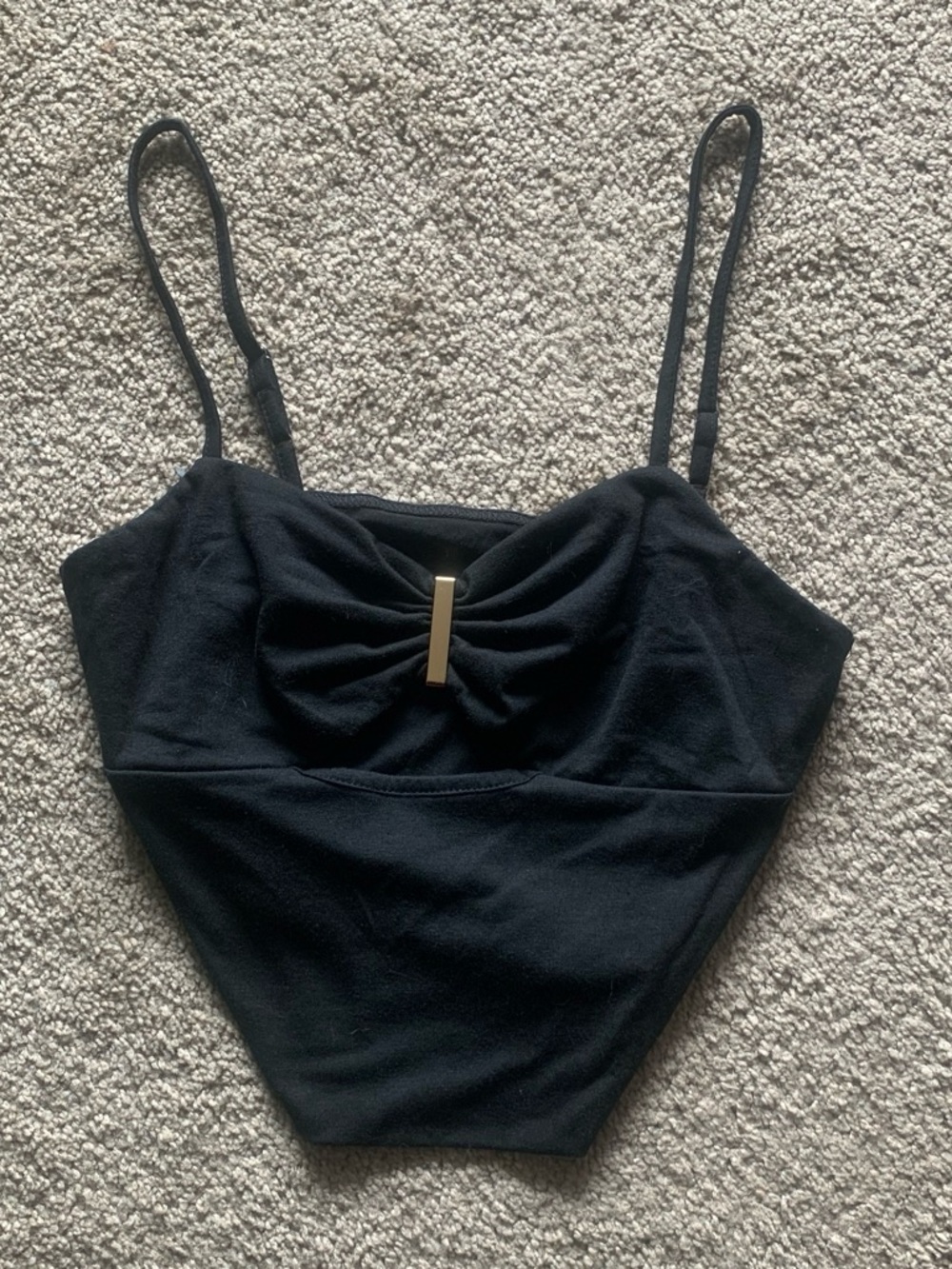 & Other Stories Black Spaghetti-Strap Crop Top with Gold Bar